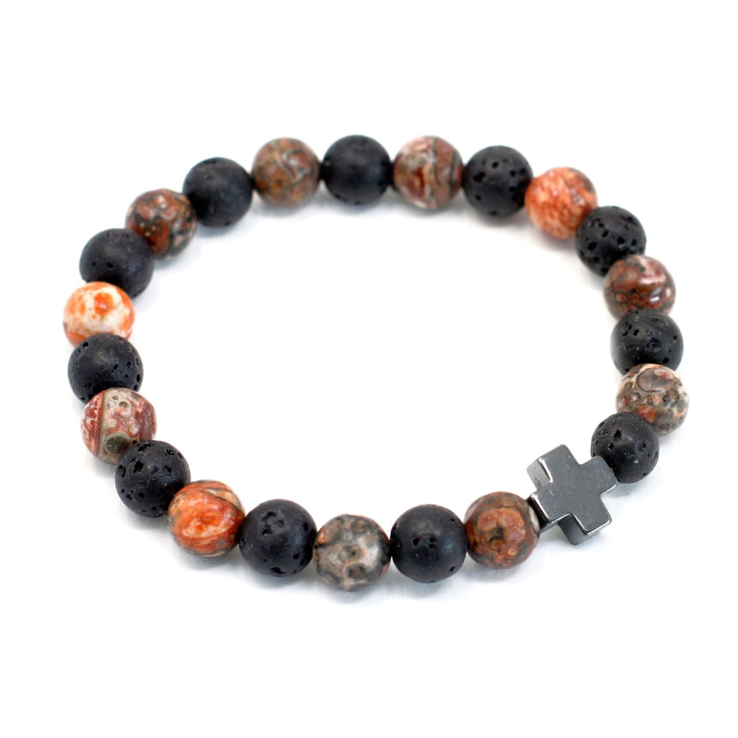 Set of 2 Gemstones Friendship Bracelets - Eternity - Leopard Skin Jasper & Lava Stone - Luna Panther