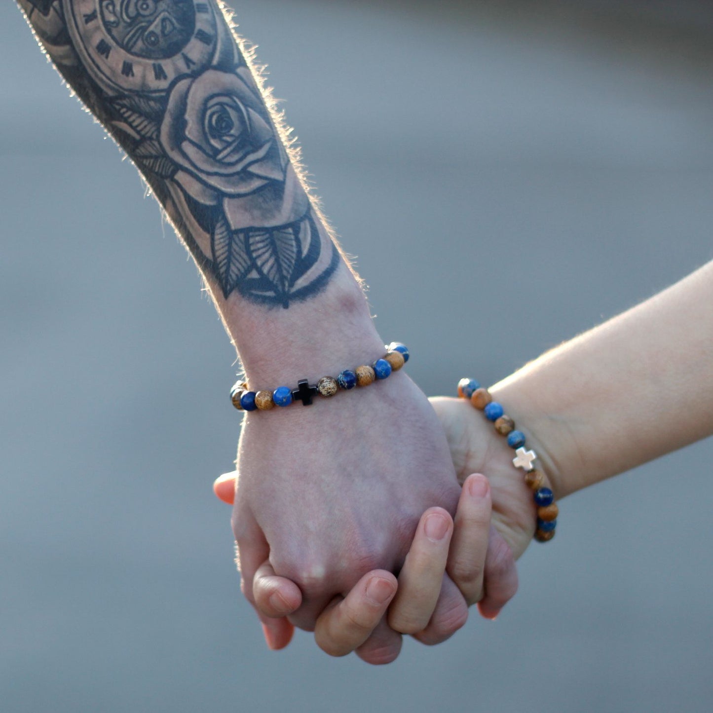 Set of 2 Gemstones Friendship Bracelets - Eternity - Leopard Skin Jasper & Lava Stone - Luna Panther