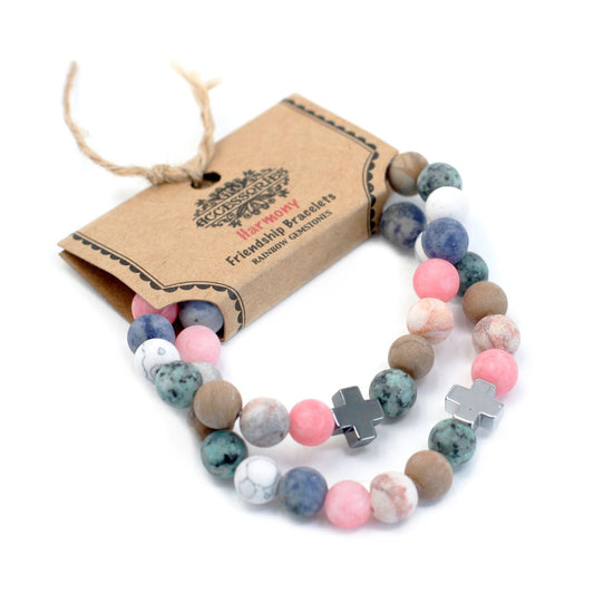 Set of 2 Gemstones Friendship Bracelets - Harmony - Rainbow Gemstones - Luna Panther alternate view