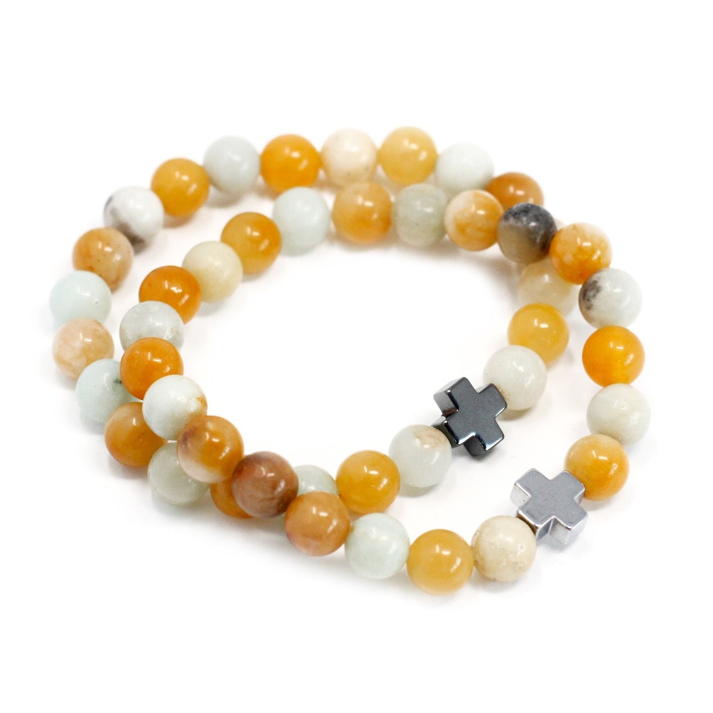 Set of 2 Gemstones Friendship Bracelets - Loyalty - Amazonite & Yellow Jasper - Luna Panther
