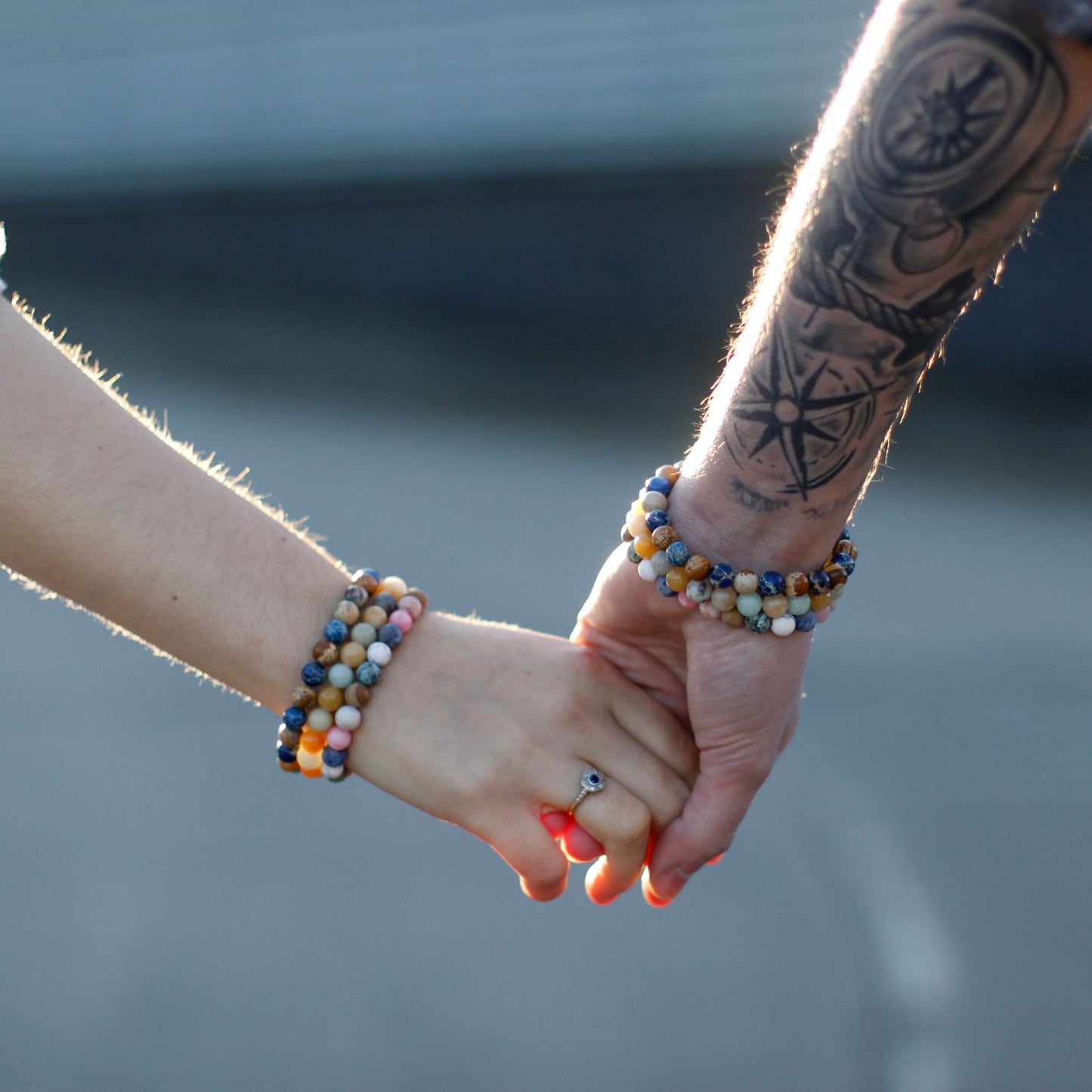 Set of 2 Gemstones Friendship Bracelets - Loyalty - Amazonite & Yellow Jasper - Luna Panther