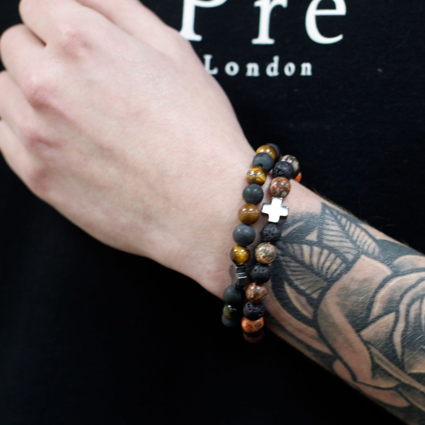 Set of 2 Gemstones Friendship Bracelets - Peace - Picasso Jasper & White Howlite - Luna Panther