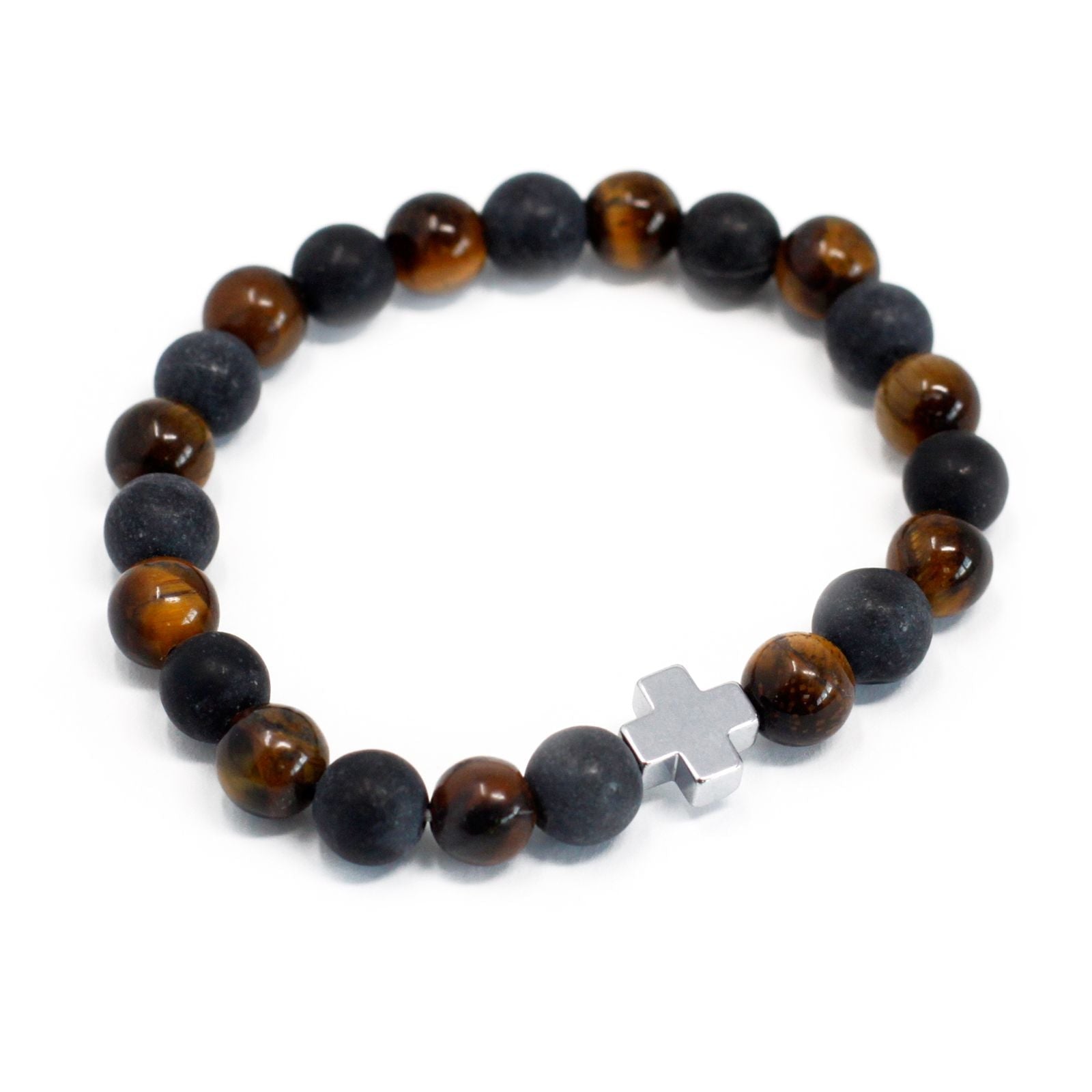 Set of 2 Gemstones Friendship Bracelets - Power - Tiger Eye & Black Stone - Luna Panther