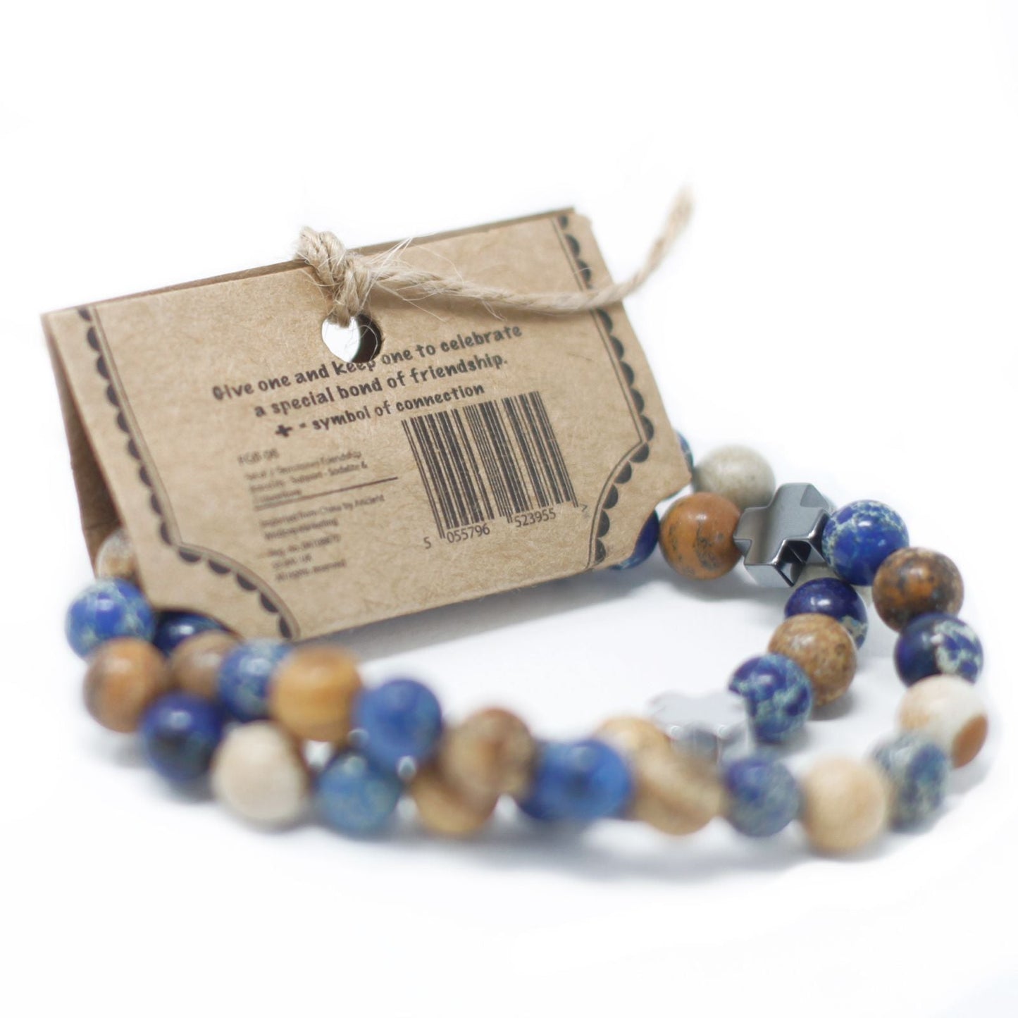 Set of 2 Gemstones Friendship Bracelets - Protection - Dalmatian Jasper & Yellow Agate - Luna Panther