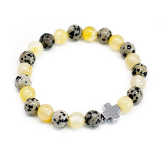 Set of 2 Gemstones Friendship Bracelets - Protection - Dalmatian Jasper & Yellow Agate - Luna Panther alternate view