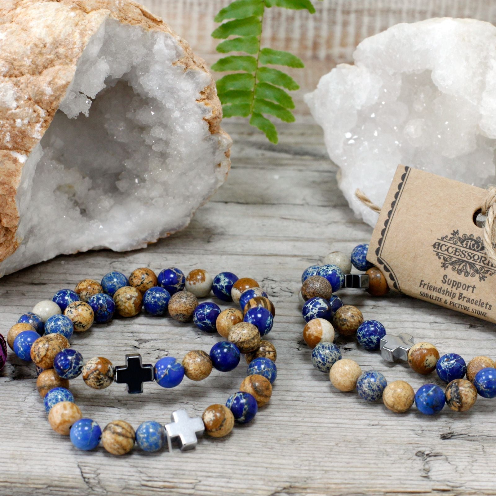 Set of 2 Gemstones Friendship Bracelets - Support - Sodalite & Picture Stone - Luna Panther