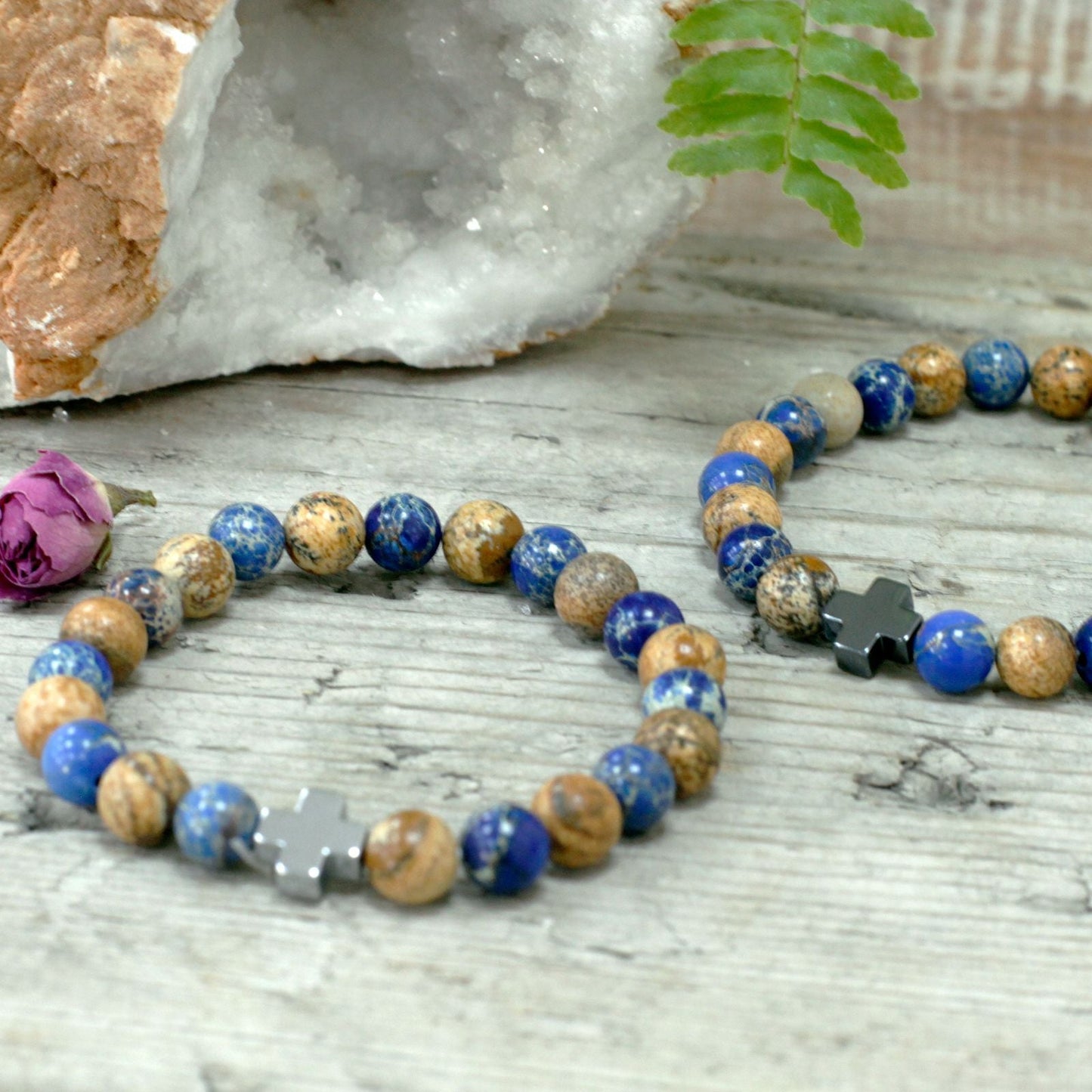 Set of 2 Gemstones Friendship Bracelets - Support - Sodalite & Picture Stone - Luna Panther