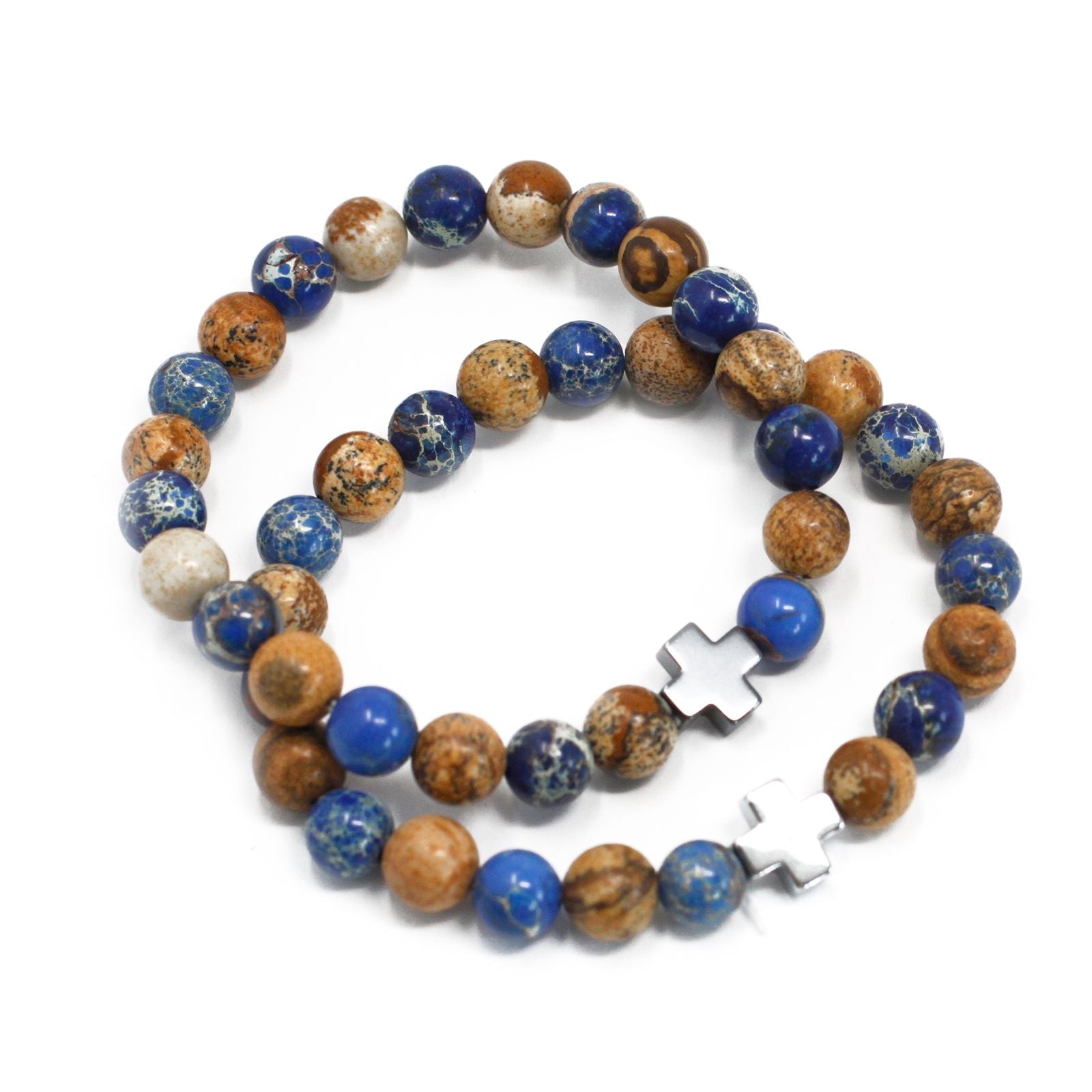 Set of 2 Gemstones Friendship Bracelets - Support - Sodalite & Picture Stone - Luna Panther