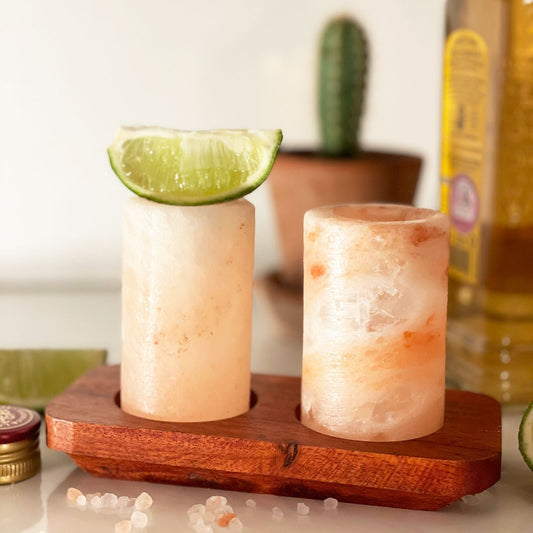 Set of 2 Himalayan Salt Shot Glasses & Wood Serving Stand - Luna Panther alternate view