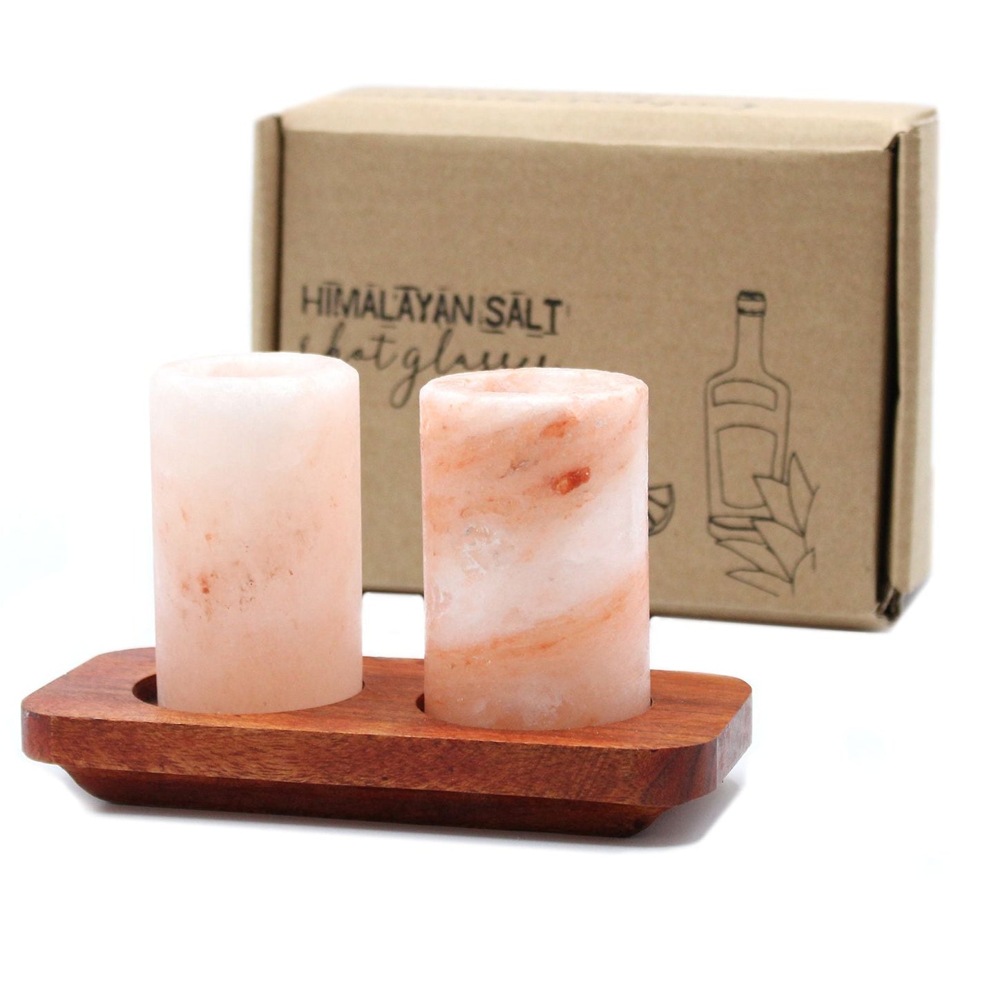 Set of 2 Himalayan Salt Shot Glasses & Wood Serving Stand - Luna Panther