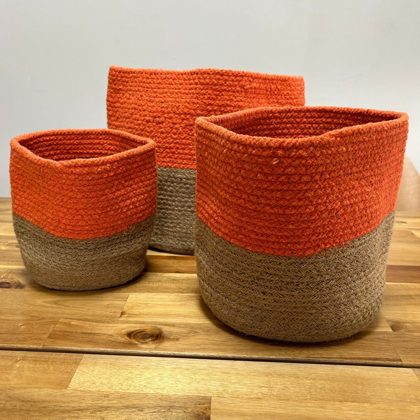 Set of 3 Cotton Rope Storage Baskets - Orange - Luna Panther