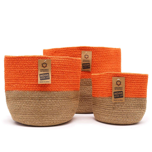 Set of 3 Cotton Rope Storage Baskets - Orange - Luna Panther
