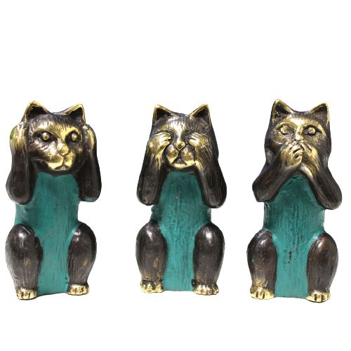 Set of 3 - See No, Hear No, Speak No Evil - Brass Cats - Luna Panther