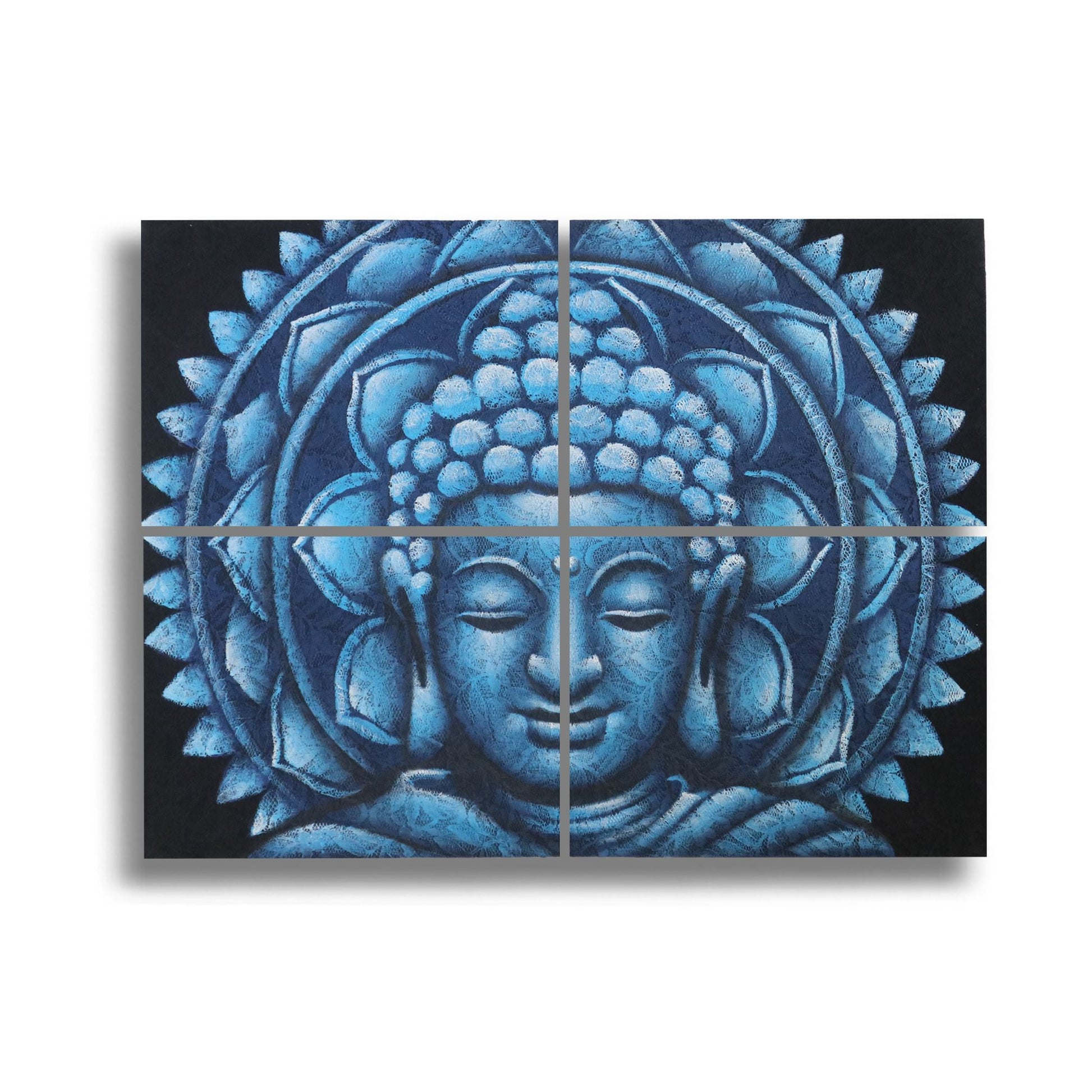 Set of 4 Blue Buddha Mandala Brocade Detail 30x40cm - Luna Panther