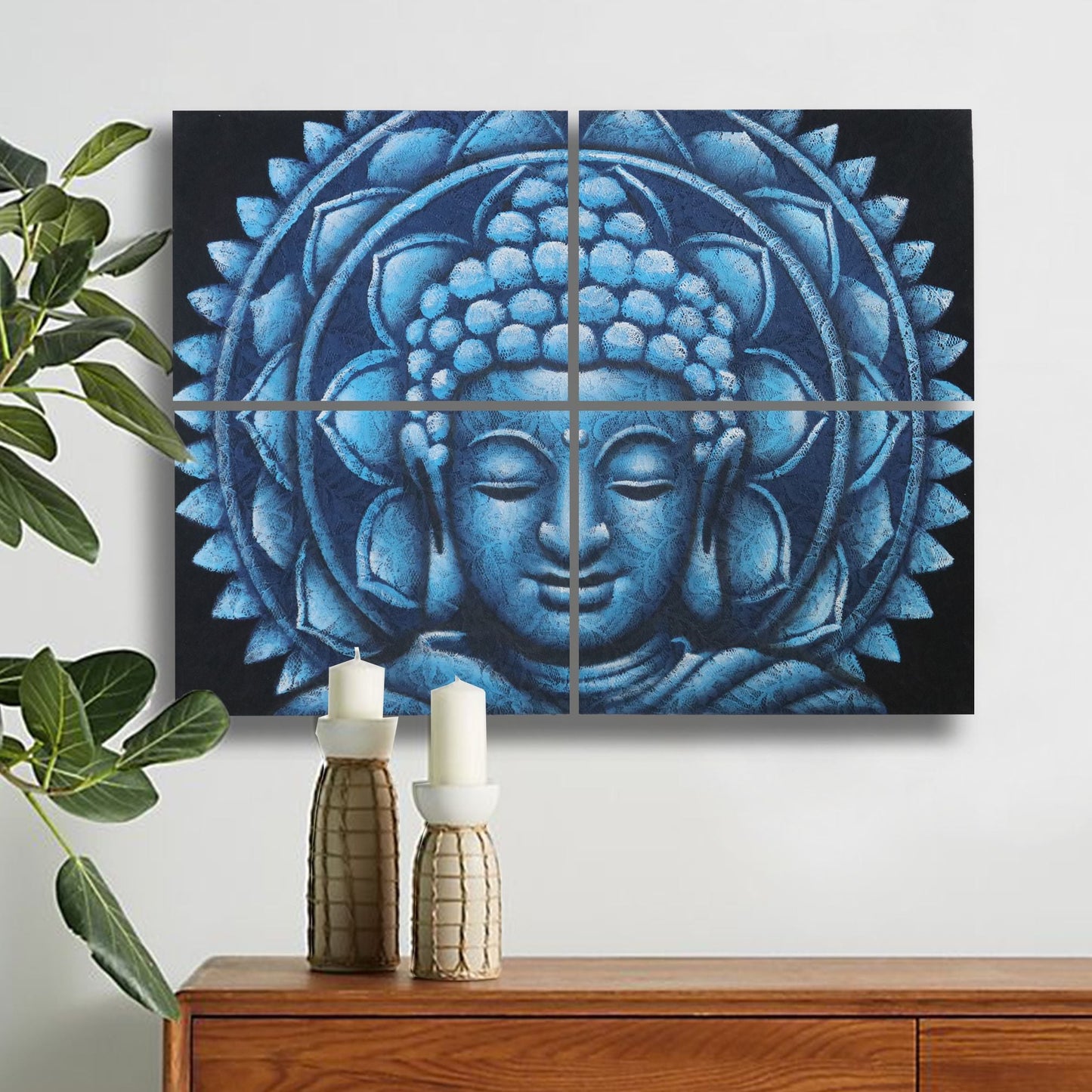 Set of 4 Blue Buddha Mandala Brocade Detail 30x40cm - Luna Panther