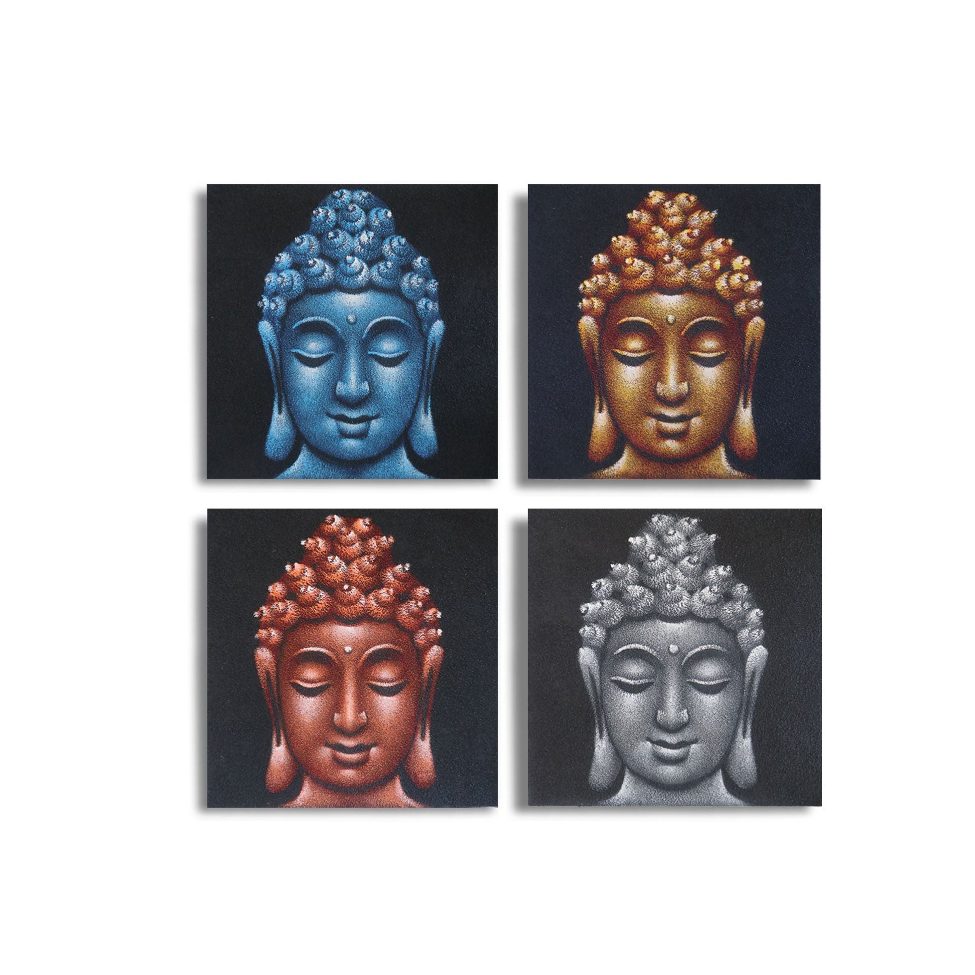 Set of 4 Buddha Heads Sand Detail 30x30cm - Luna Panther