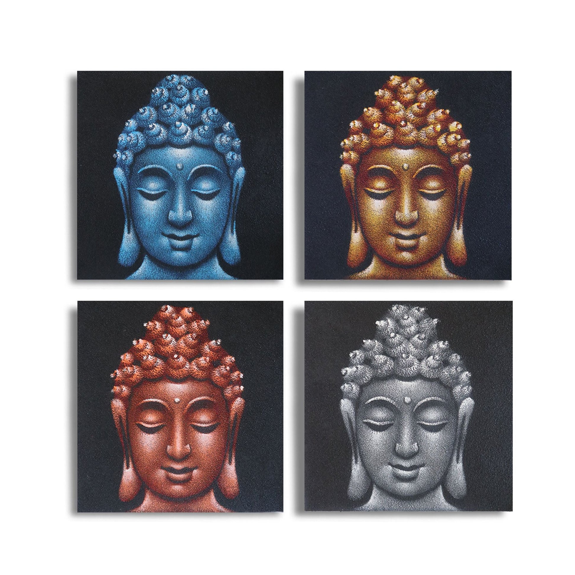 Set of 4 Buddha Heads Sand Detail 40x40cm - Luna Panther