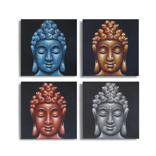 Set of 4 Buddha Heads Sand Detail 40x40cm - Luna Panther