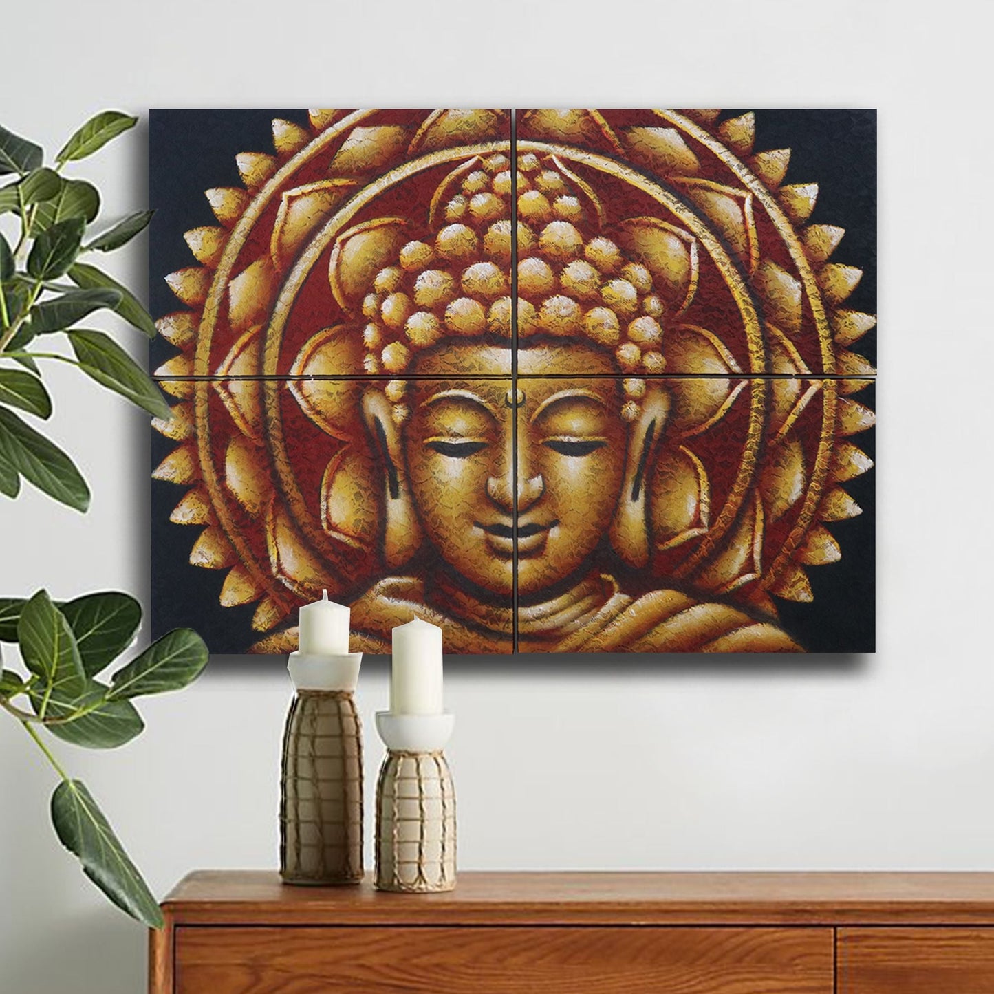 Set of 4 Gold Buddha Mandala Brocade Detail 30x40cm - Luna Panther