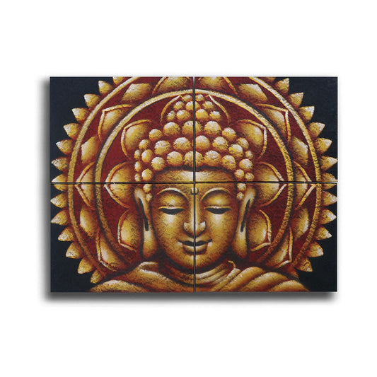 Set of 4 Gold Buddha Mandala Brocade Detail 30x40cm - Luna Panther