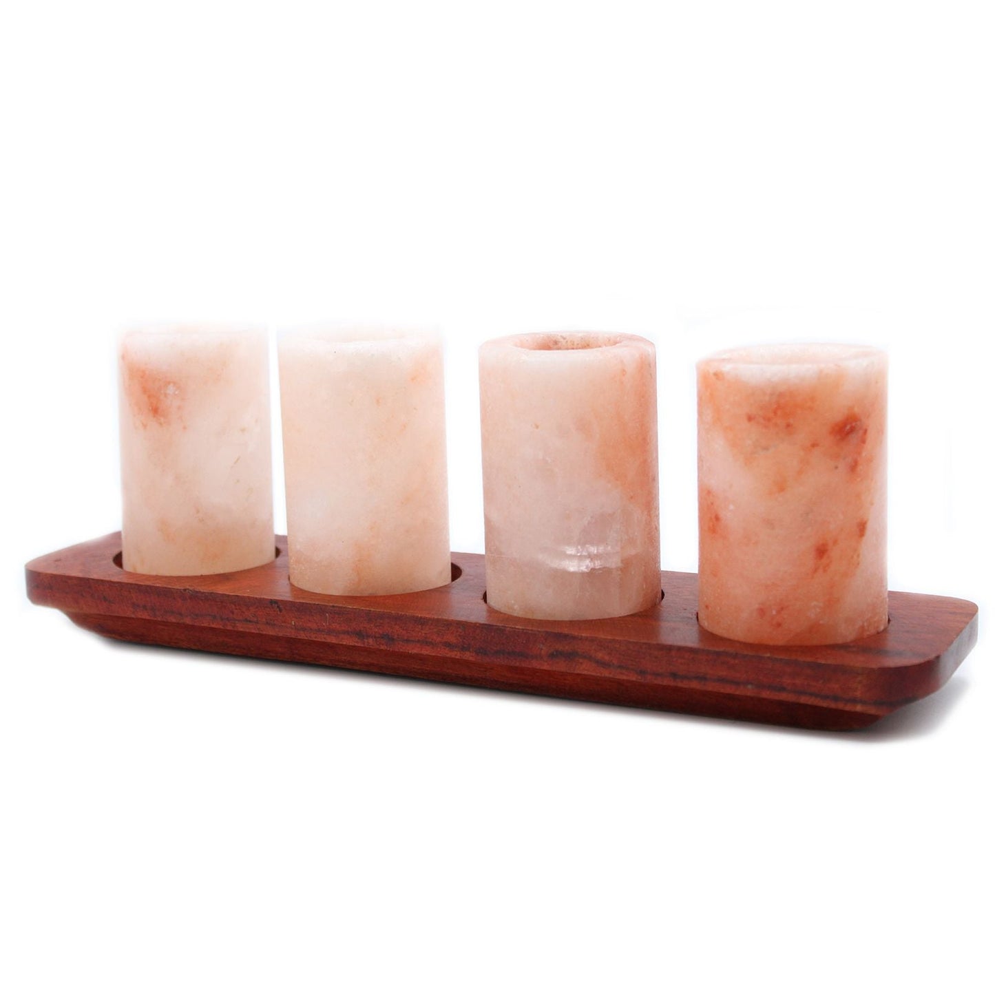 Set of 4 Himalayan Salt Shot Glasses & Wood Serving Stand - Luna Panther