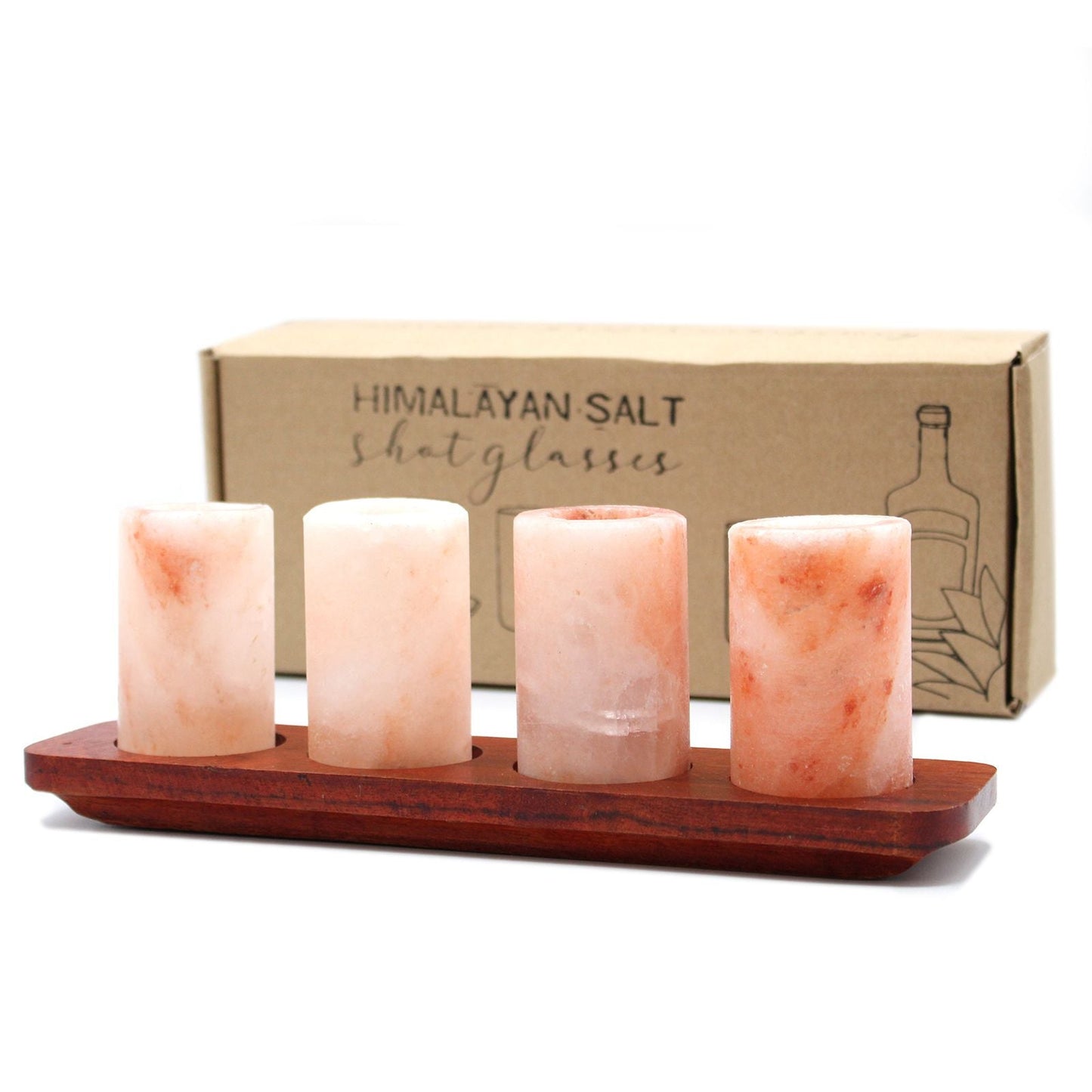 Set of 4 Himalayan Salt Shot Glasses & Wood Serving Stand - Luna Panther