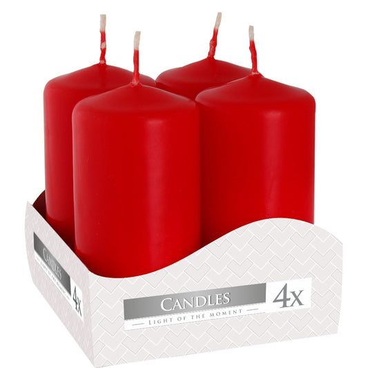Set of 4 Pillar Candles 40x80mm - Red - Luna Panther