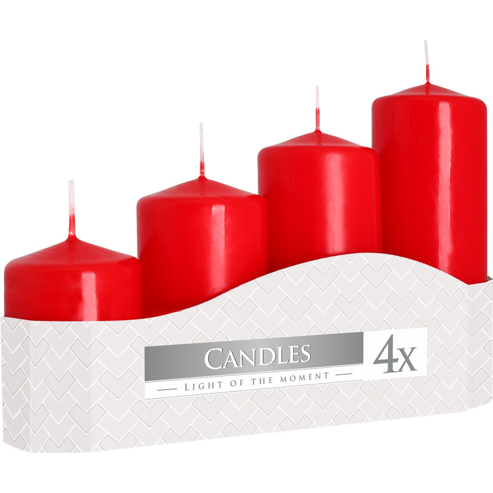Set of 4 Pillar Candles 50mm (11/16/22/33H) - Red - Luna Panther