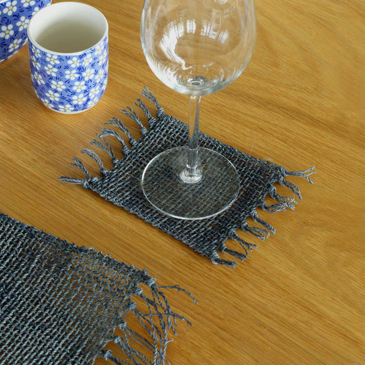 Set of 4 Seagrass Fringe Natural Coasters - Charcoal - Luna Panther