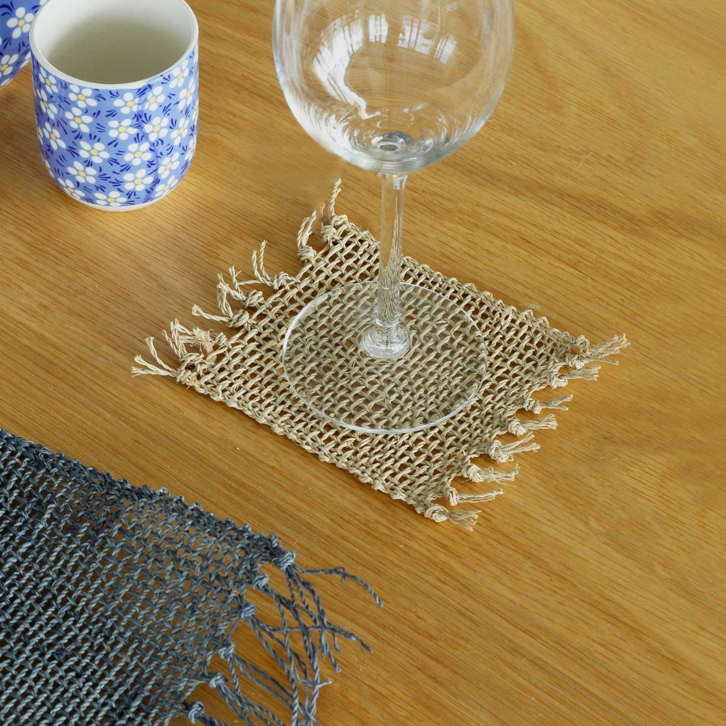 Set of 4 Seagrass Fringe Natural Coasters - Natural - Luna Panther
