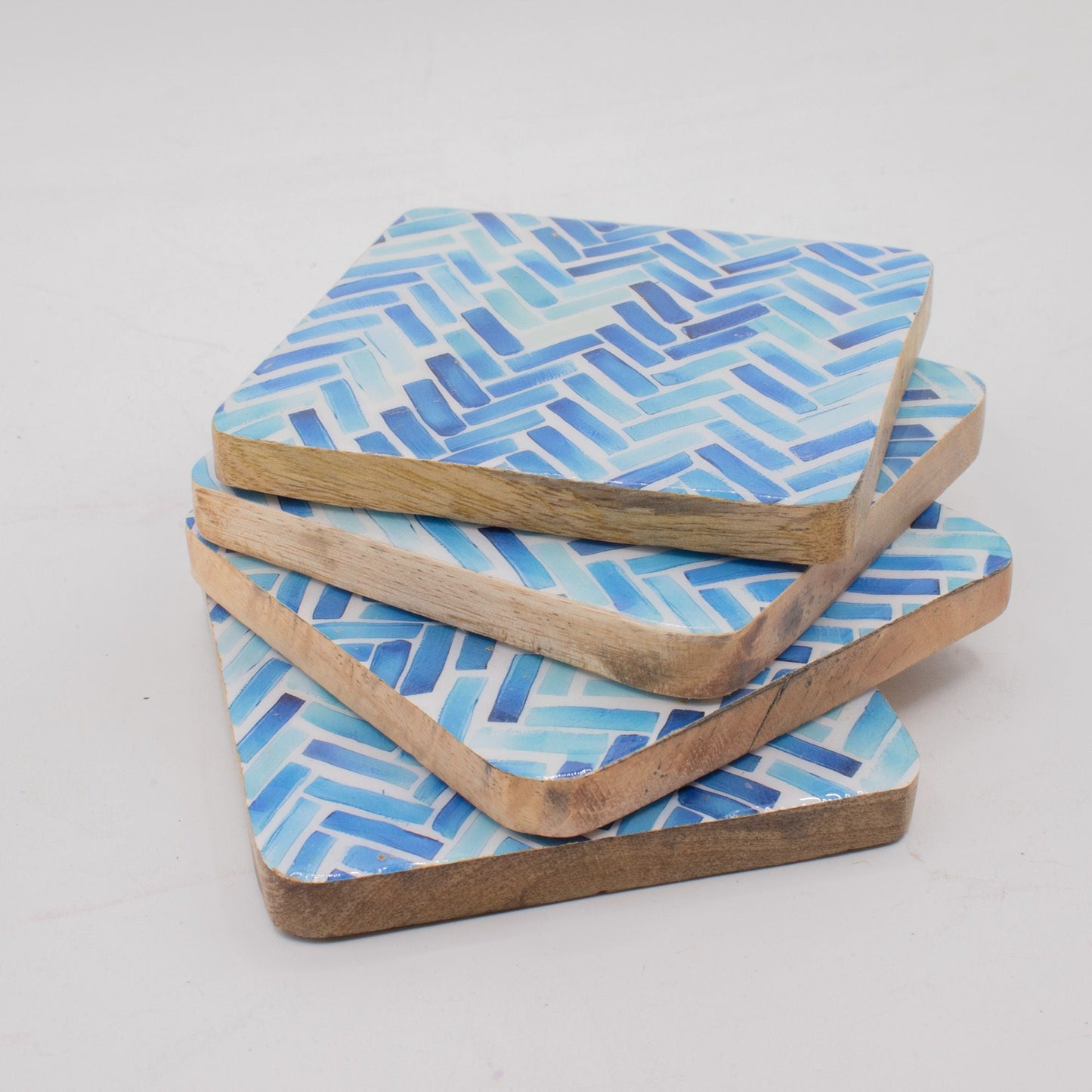 Set of 4 Square Coasters - Blue Stripes - Luna Panther
