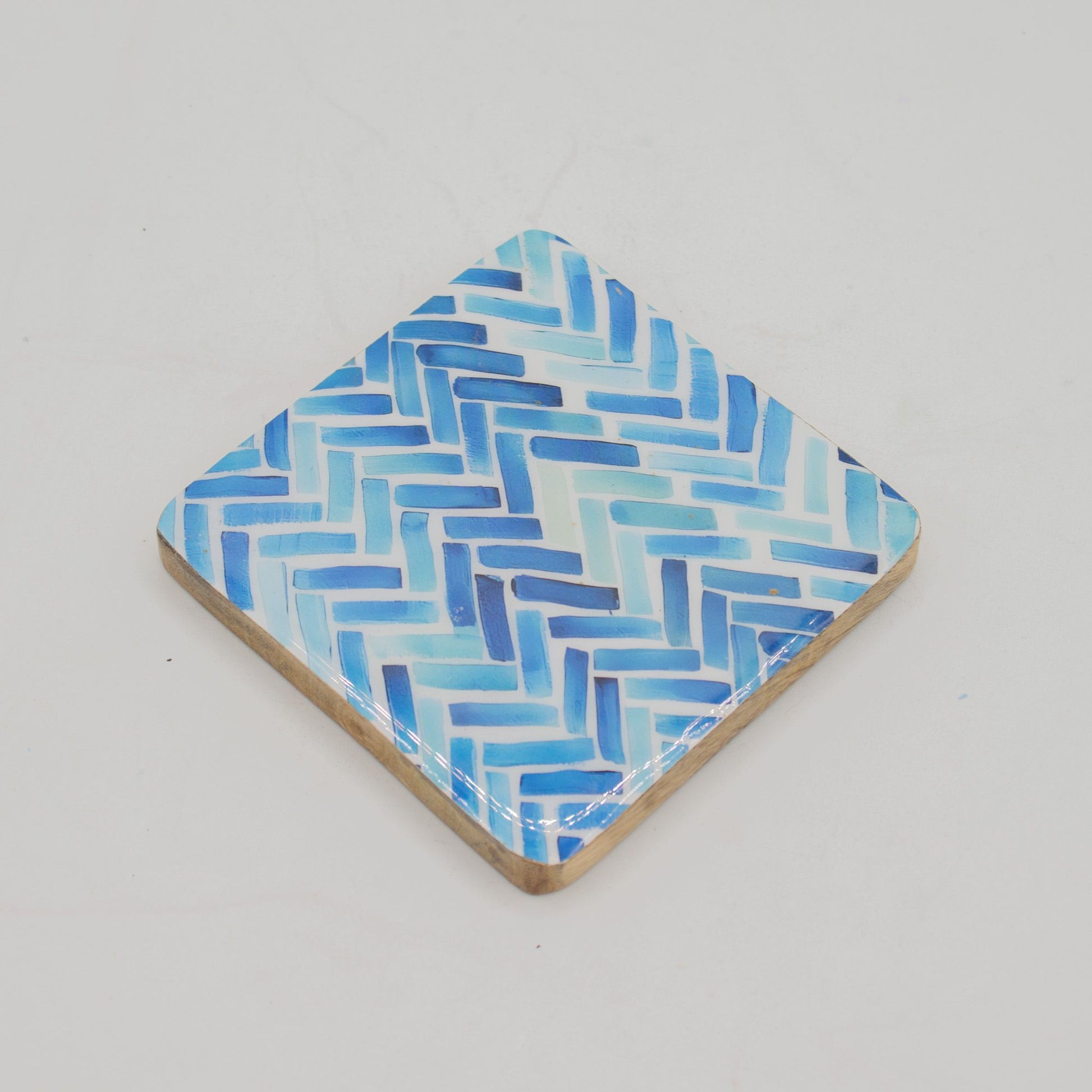 Set of 4 Square Coasters - Blue Stripes - Luna Panther