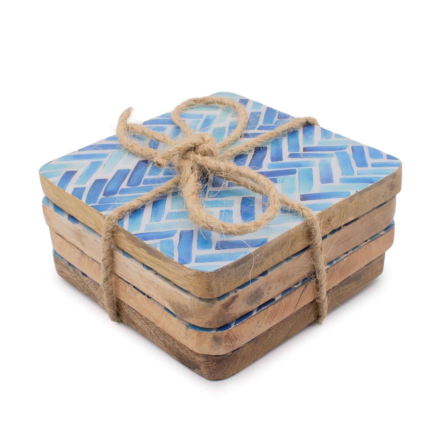 Set of 4 Square Coasters - Blue Stripes - Luna Panther