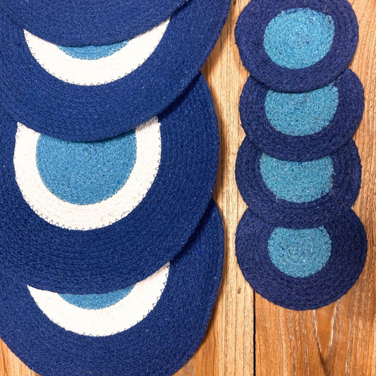 Set of Evil Eye Jute Rope Coasters & Mats (4 of each) - Luna Panther