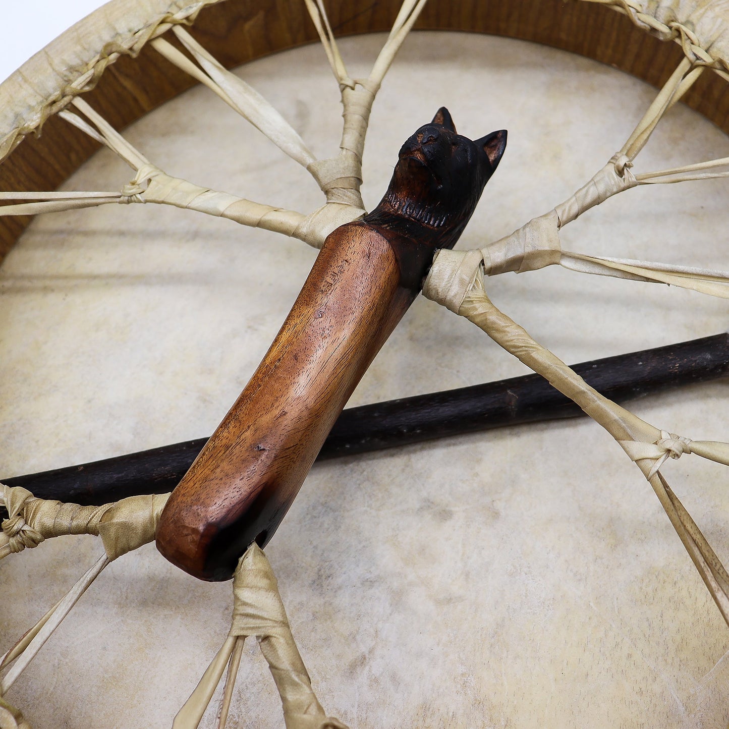 Spirit of the Wolf Shaman Drum & Stick - Tunable 40cm detail view 3 at Luna Panther