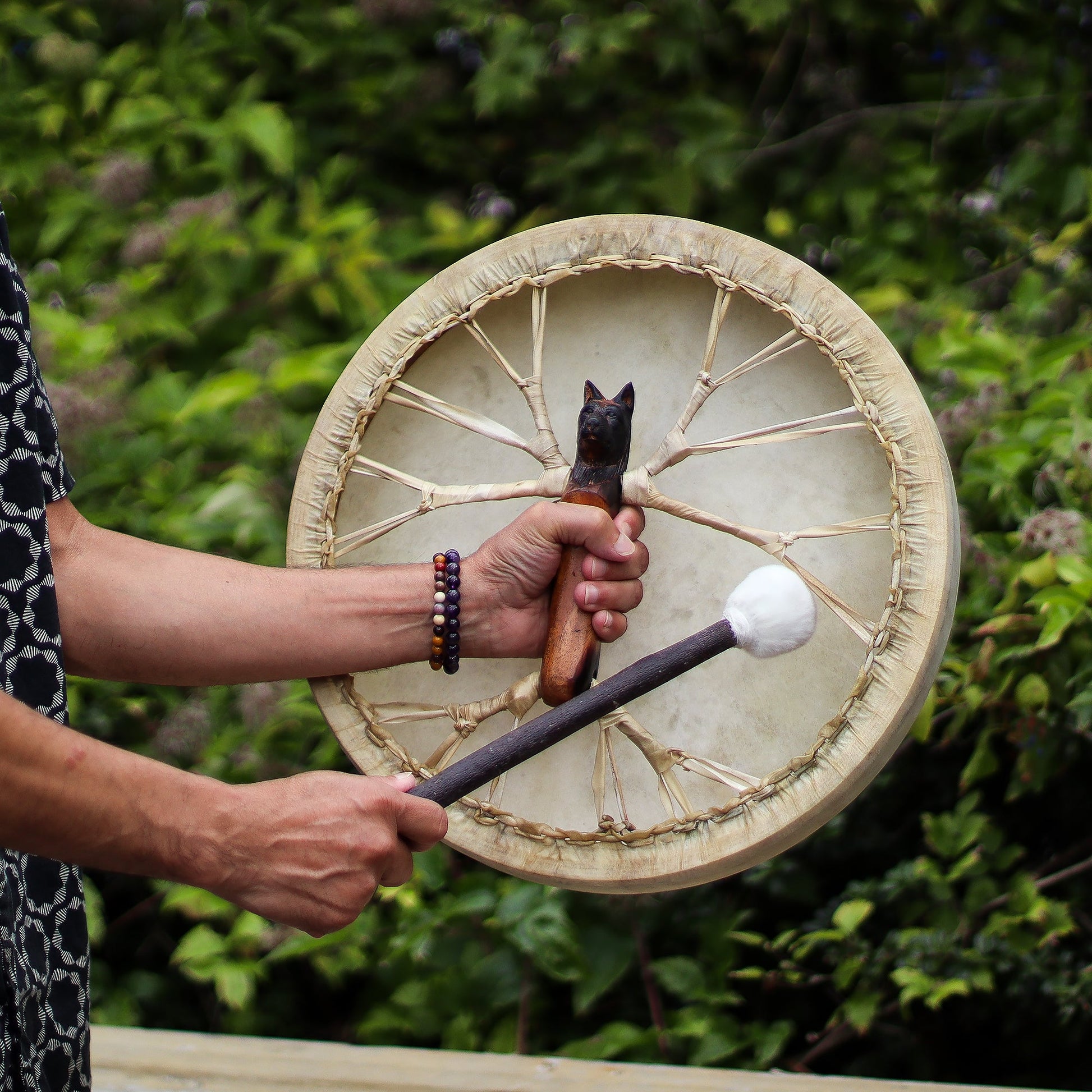 Spirit of the Wolf Shaman Drum & Stick - Tunable 40cm detail view 6 at Luna Panther
