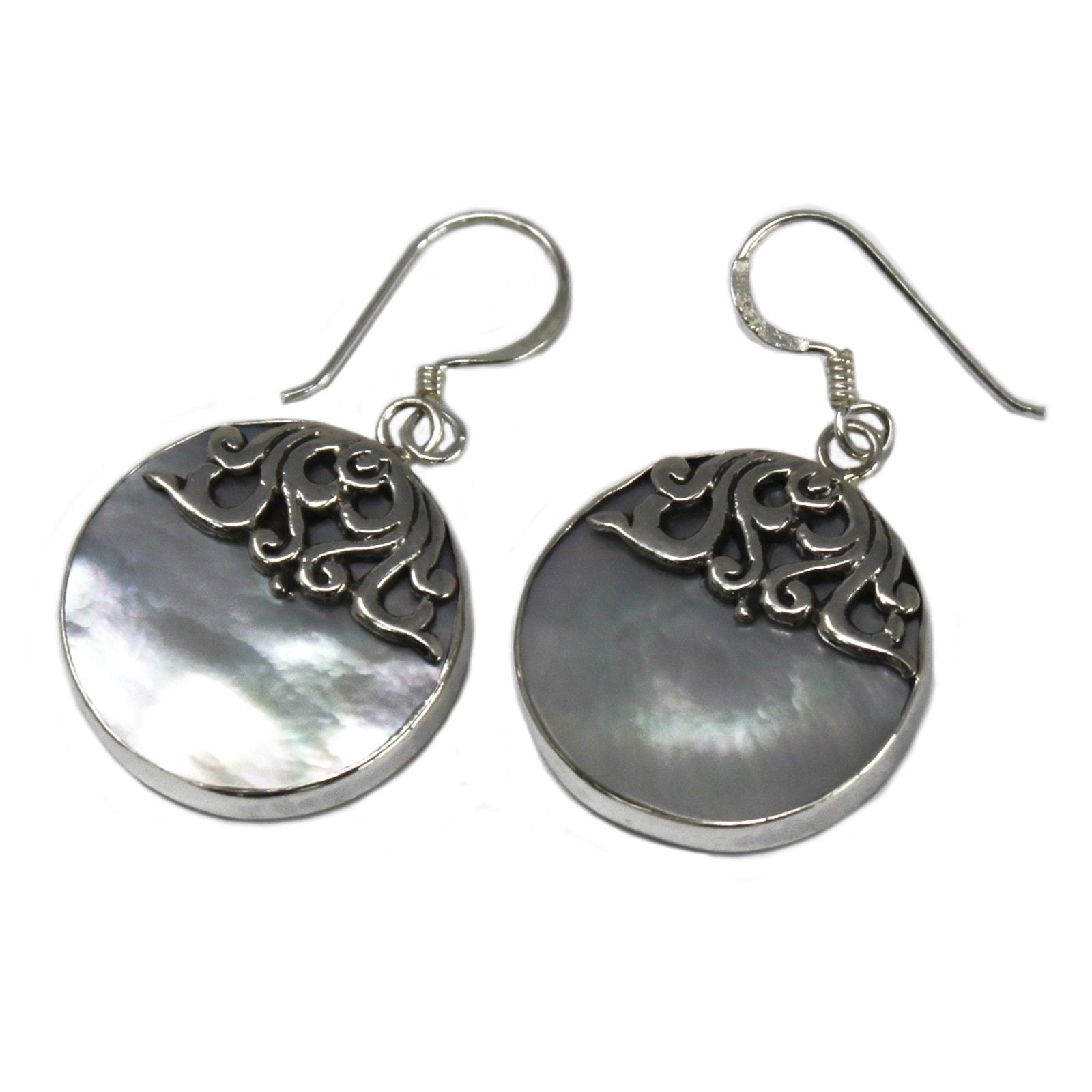 Shell & Silver Earrings - Classic Disc - MOP - Luna Panther