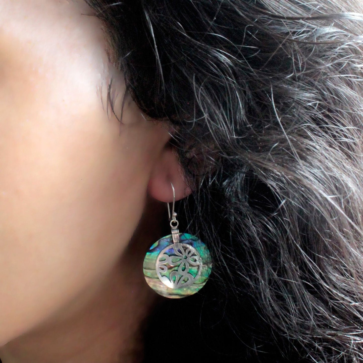 Shell & Silver Earrings - Classic Disc - MOP - Luna Panther