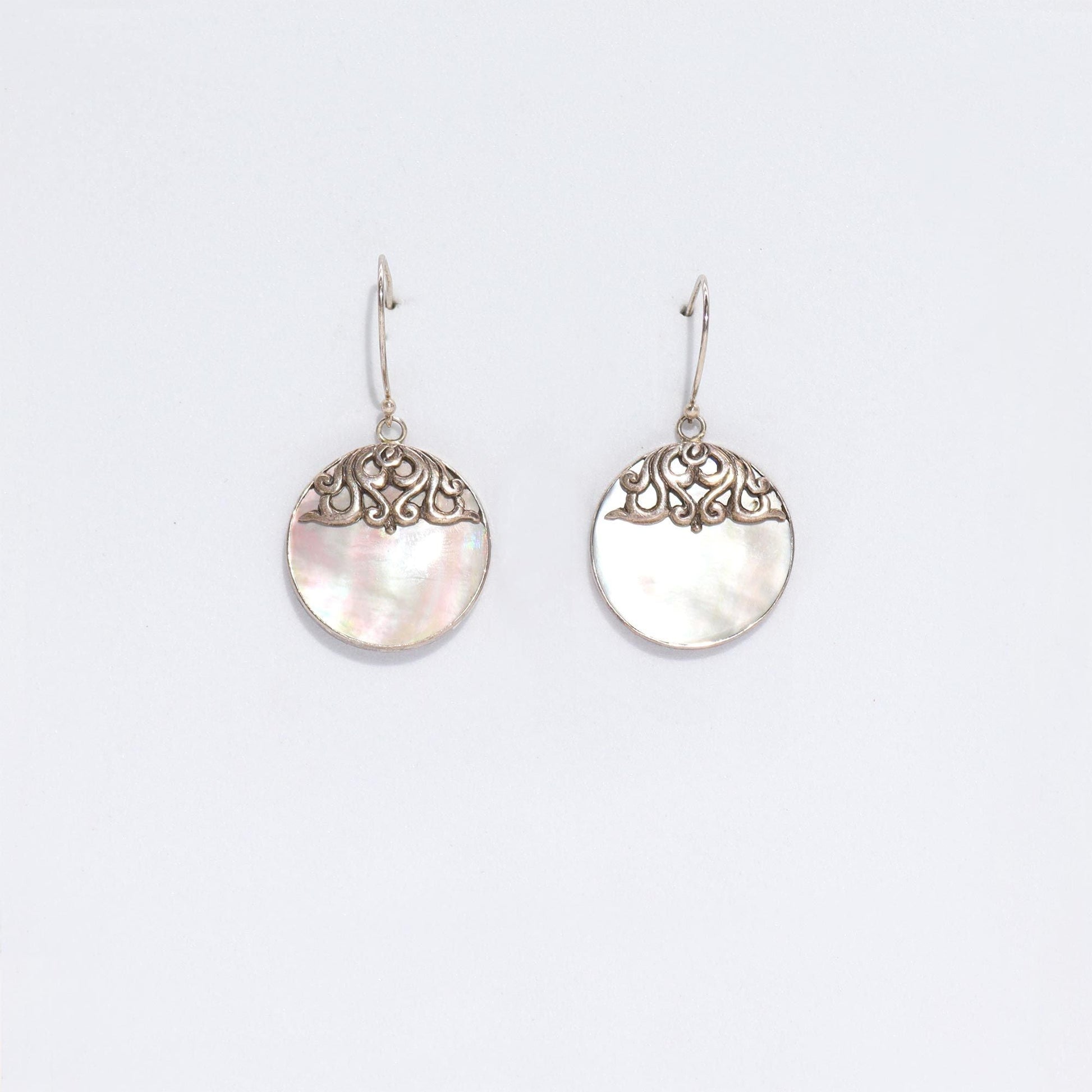 Shell & Silver Earrings - Classic Disc - MOP - Luna Panther