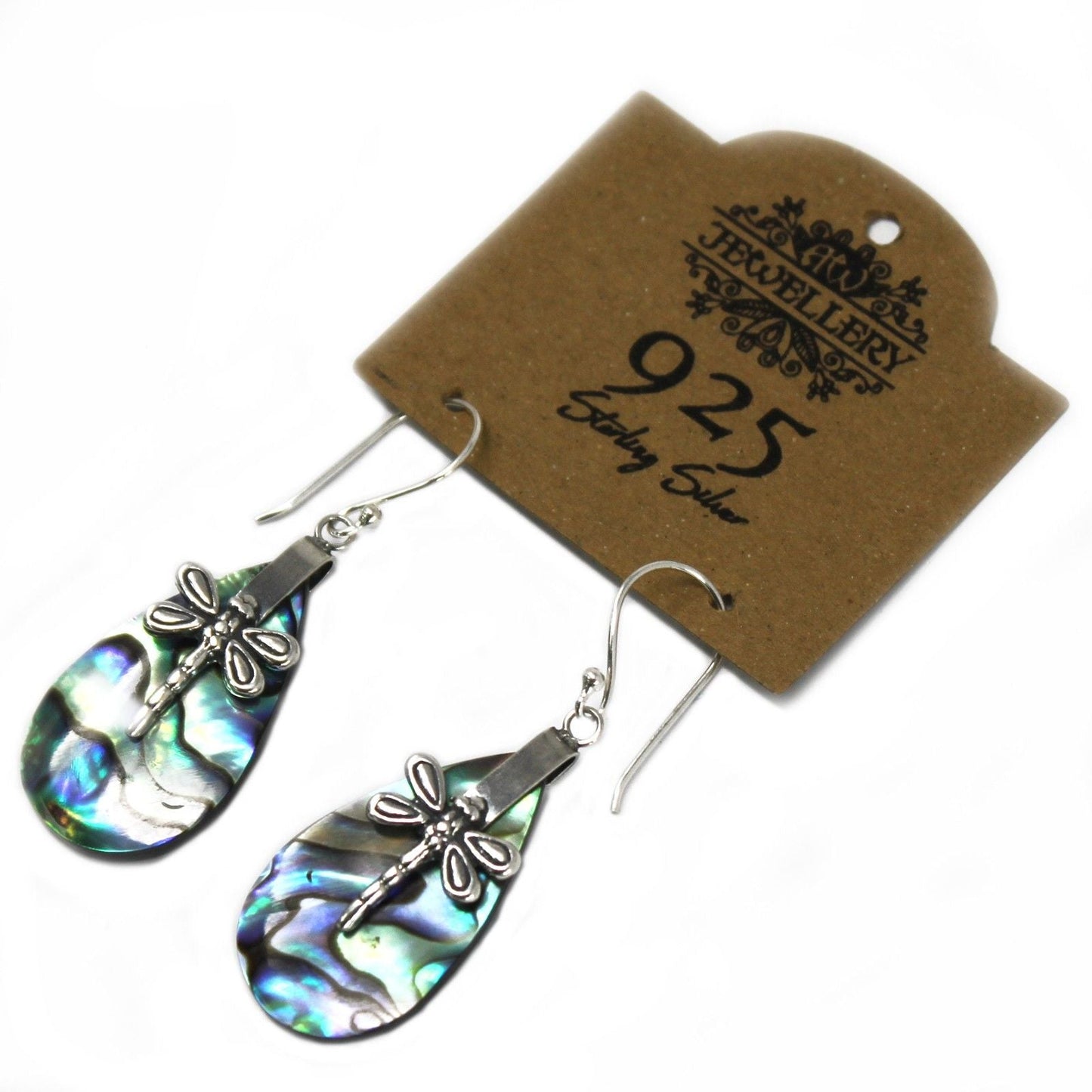 Shell & Silver Earrings - Dragonflies - Abalone - Luna Panther