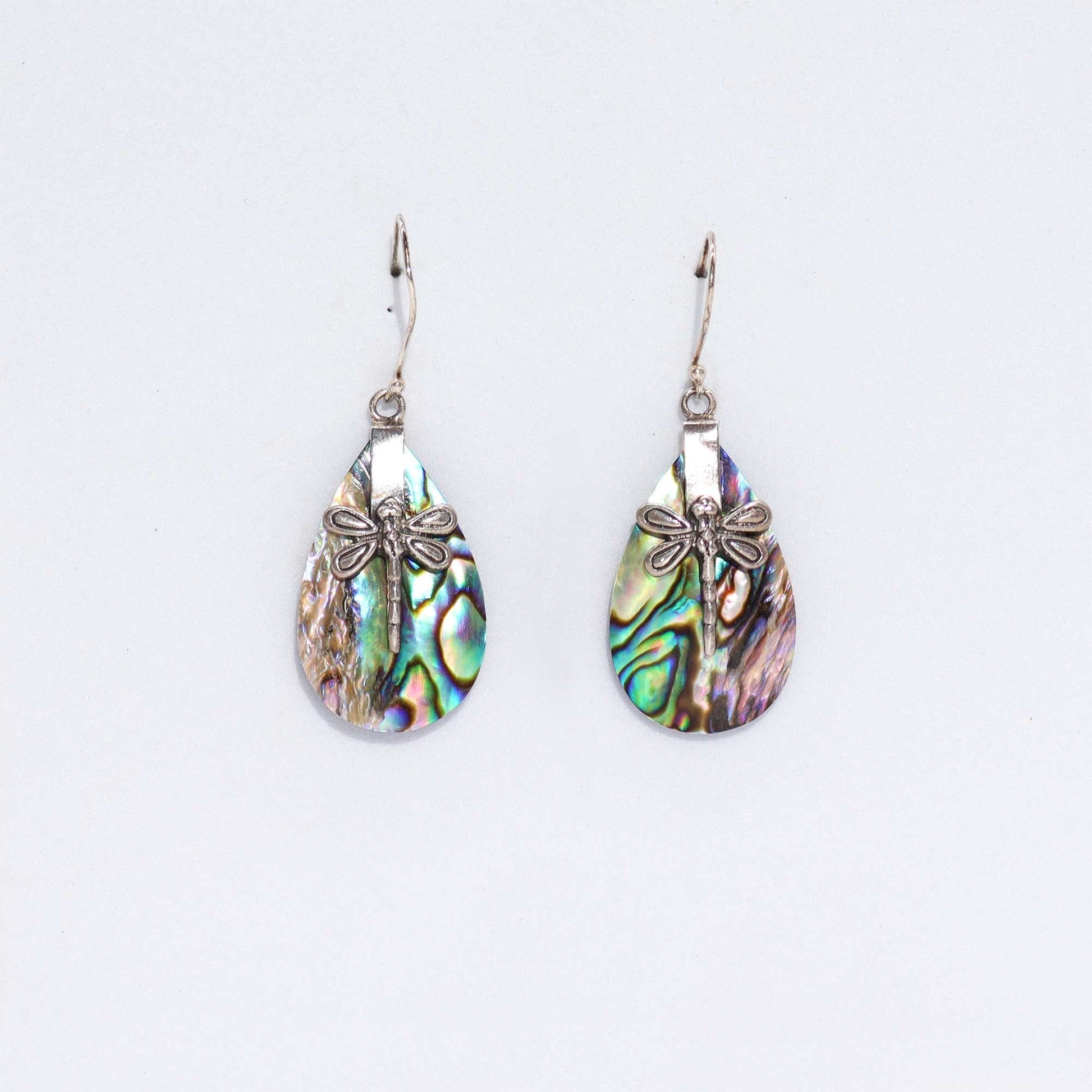 Shell & Silver Earrings - Dragonflies - Abalone - Luna Panther
