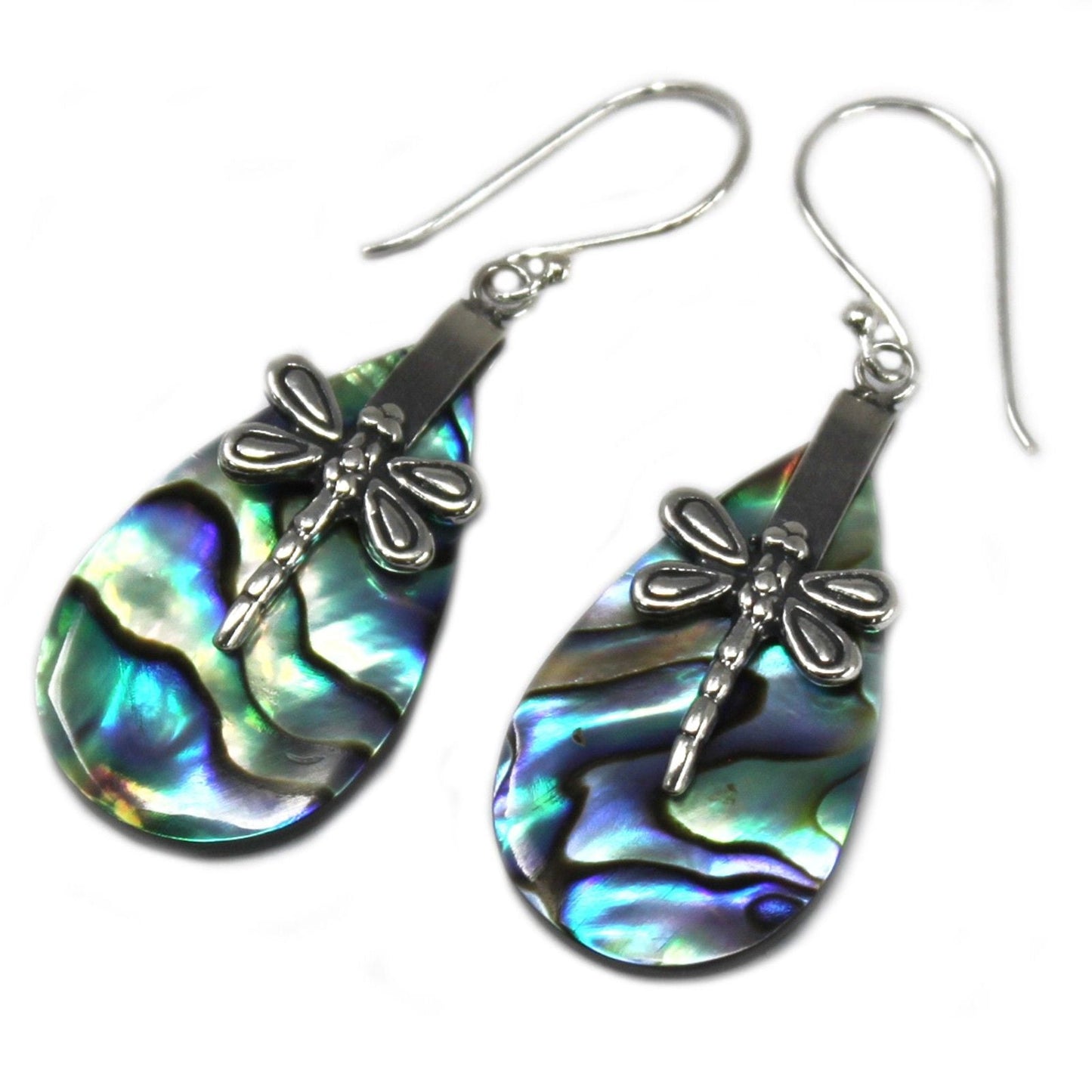 Shell & Silver Earrings - Dragonflies - Abalone - Luna Panther