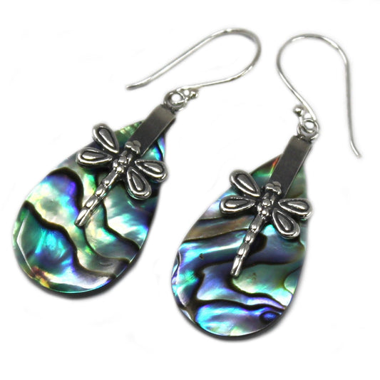 Shell & Silver Earrings - Dragonflies - Abalone - Luna Panther