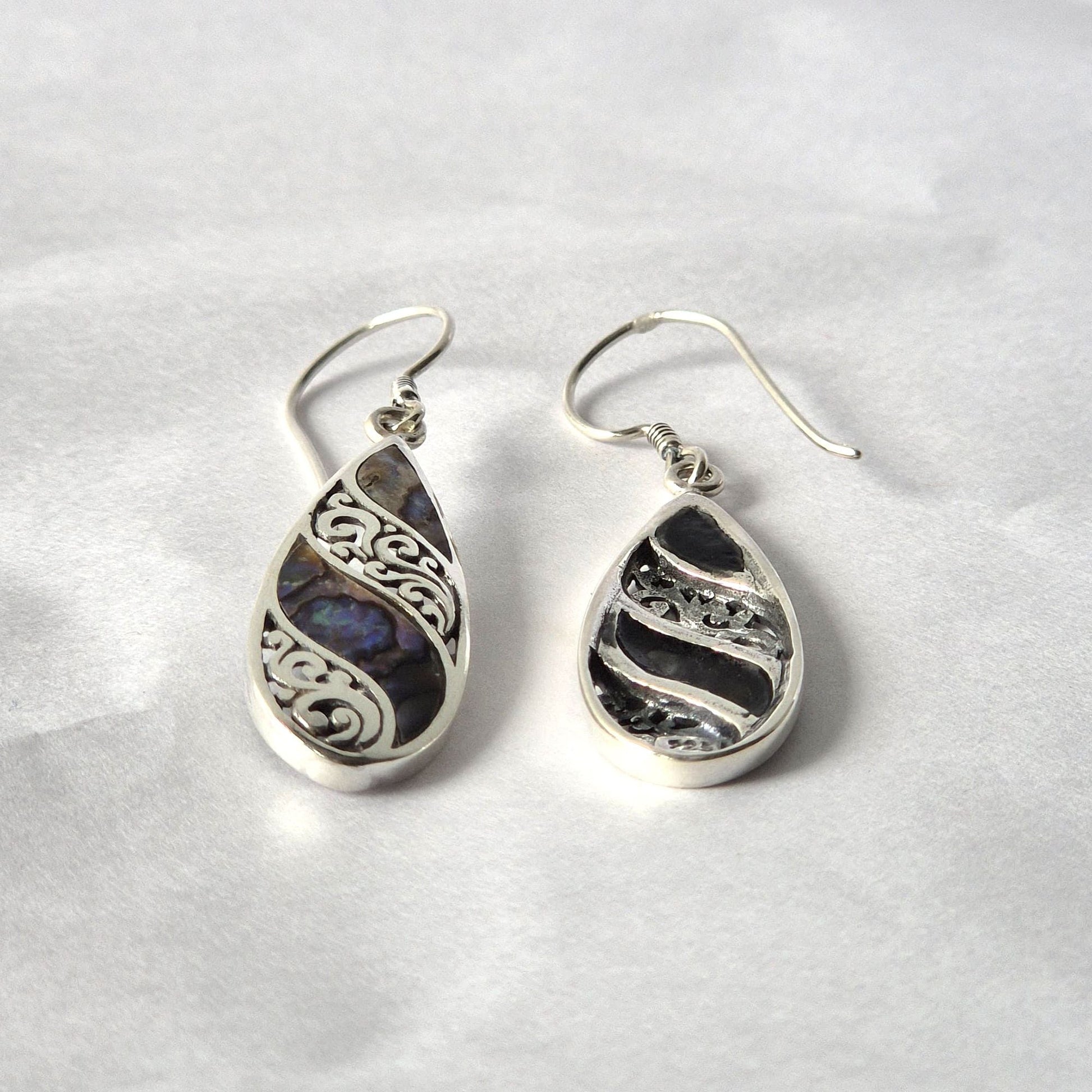 Shell & Silver Earrings - Long Teardrop - Abalone - Luna Panther