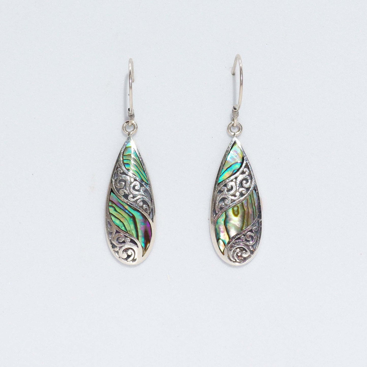 Shell & Silver Earrings - Long Teardrop - Abalone - Luna Panther