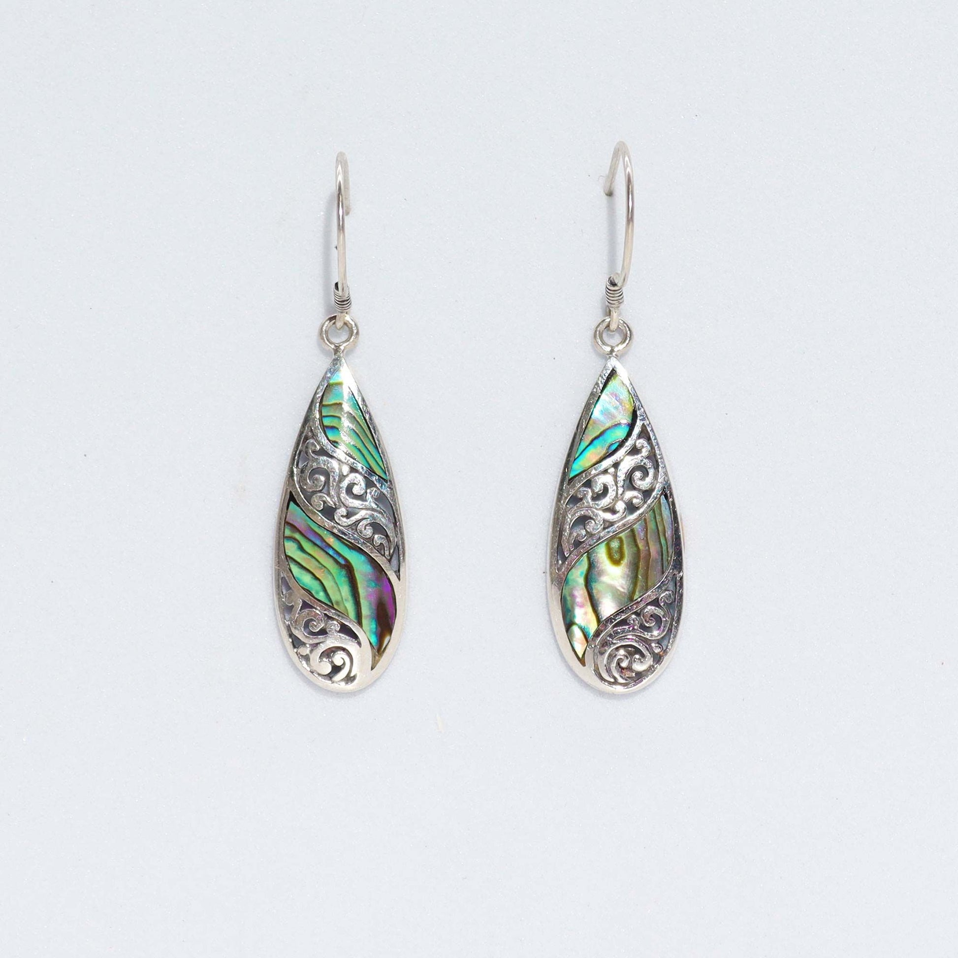Shell & Silver Earrings - Long Teardrop - Abalone - Luna Panther