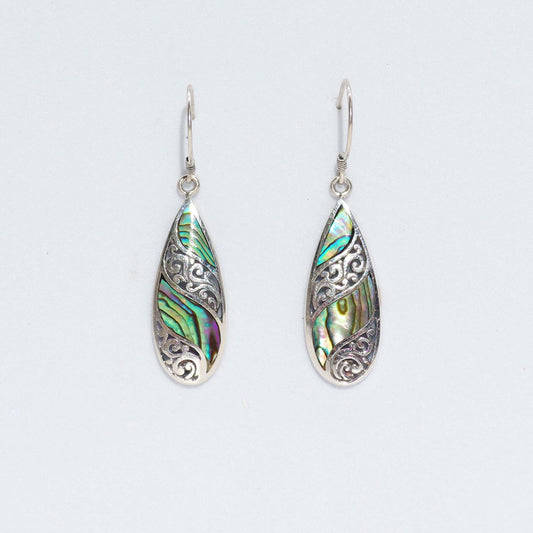 Shell & Silver Earrings - Long Teardrop - Abalone - Luna Panther
