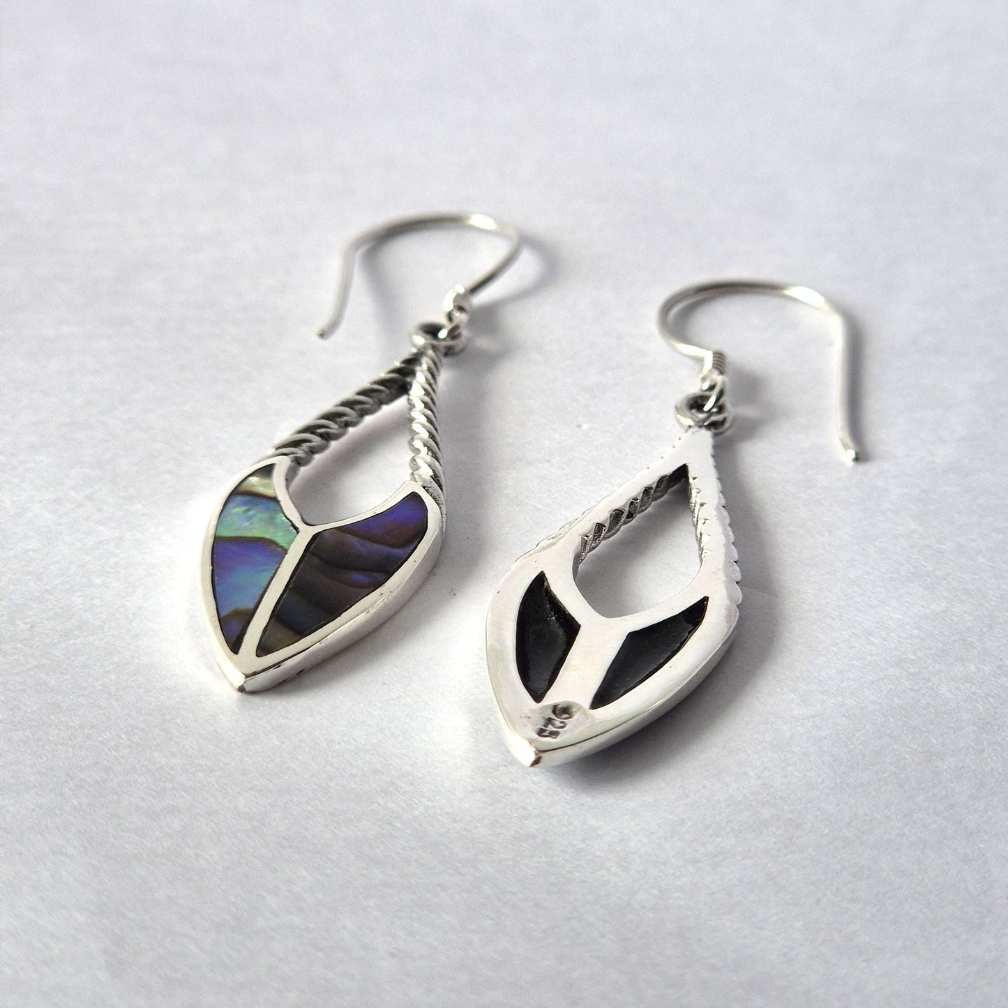 Shell & Silver Earrings - Spear Drops - Abalone - Luna Panther