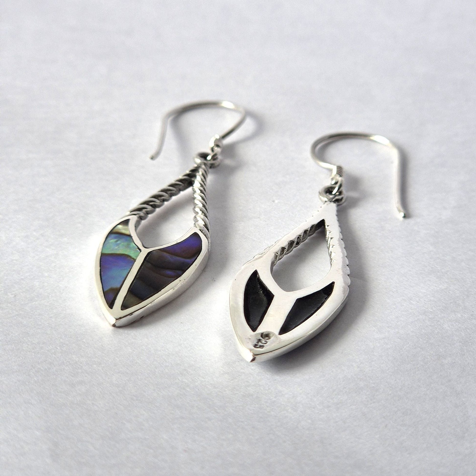 Shell & Silver Earrings - Spear Drops - Abalone - Luna Panther