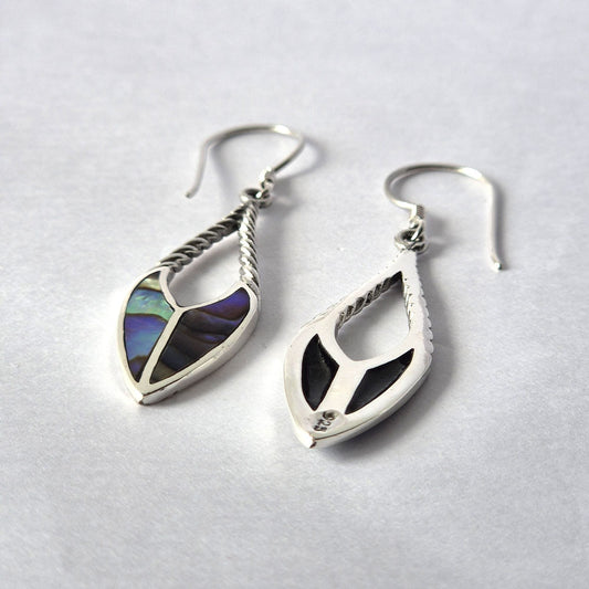 Shell & Silver Earrings - Spear Drops - Abalone - Luna Panther